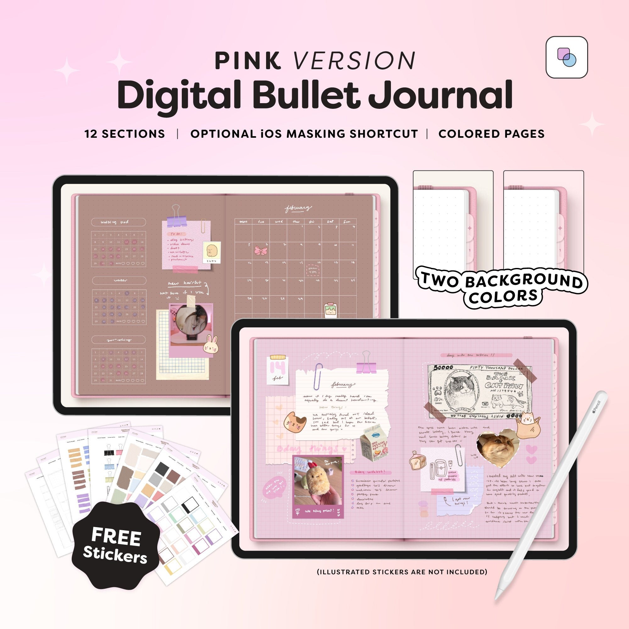Digital Bullet Journal in Landscape - Pink