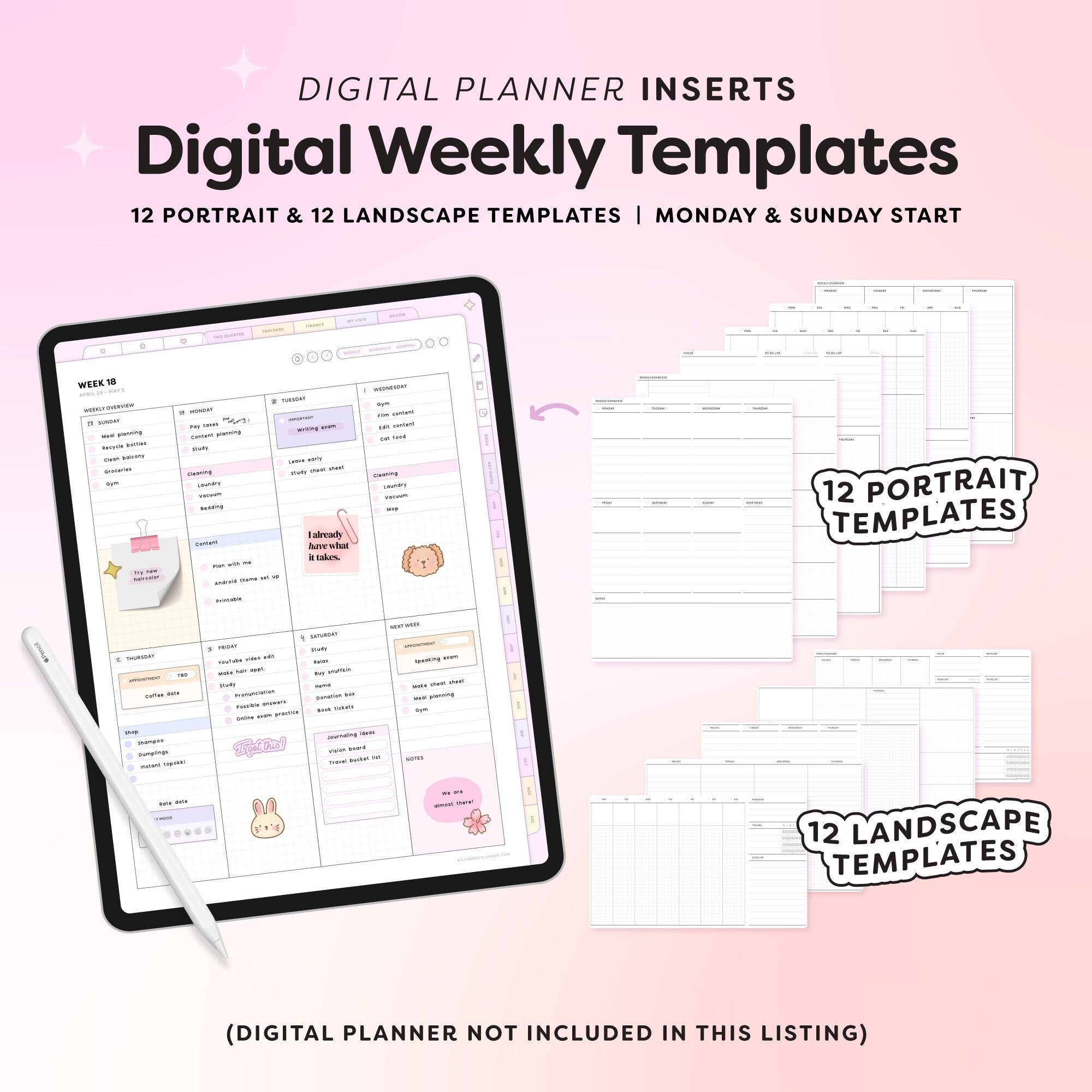 Digital Weekly Templates - Portrait and Landscape