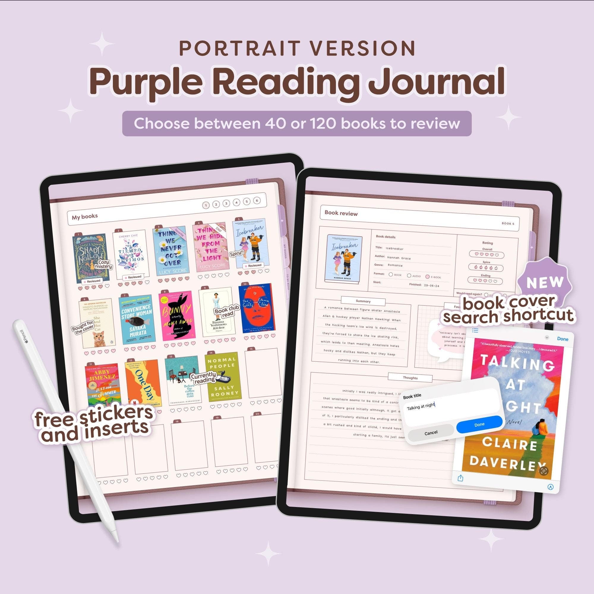 Digital Reading Journal in Portrait - Purple