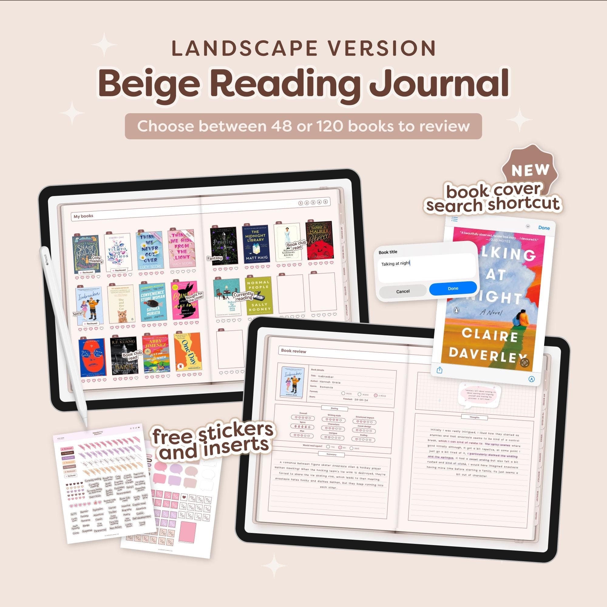 Digital Reading Journal in Landscape - Beige