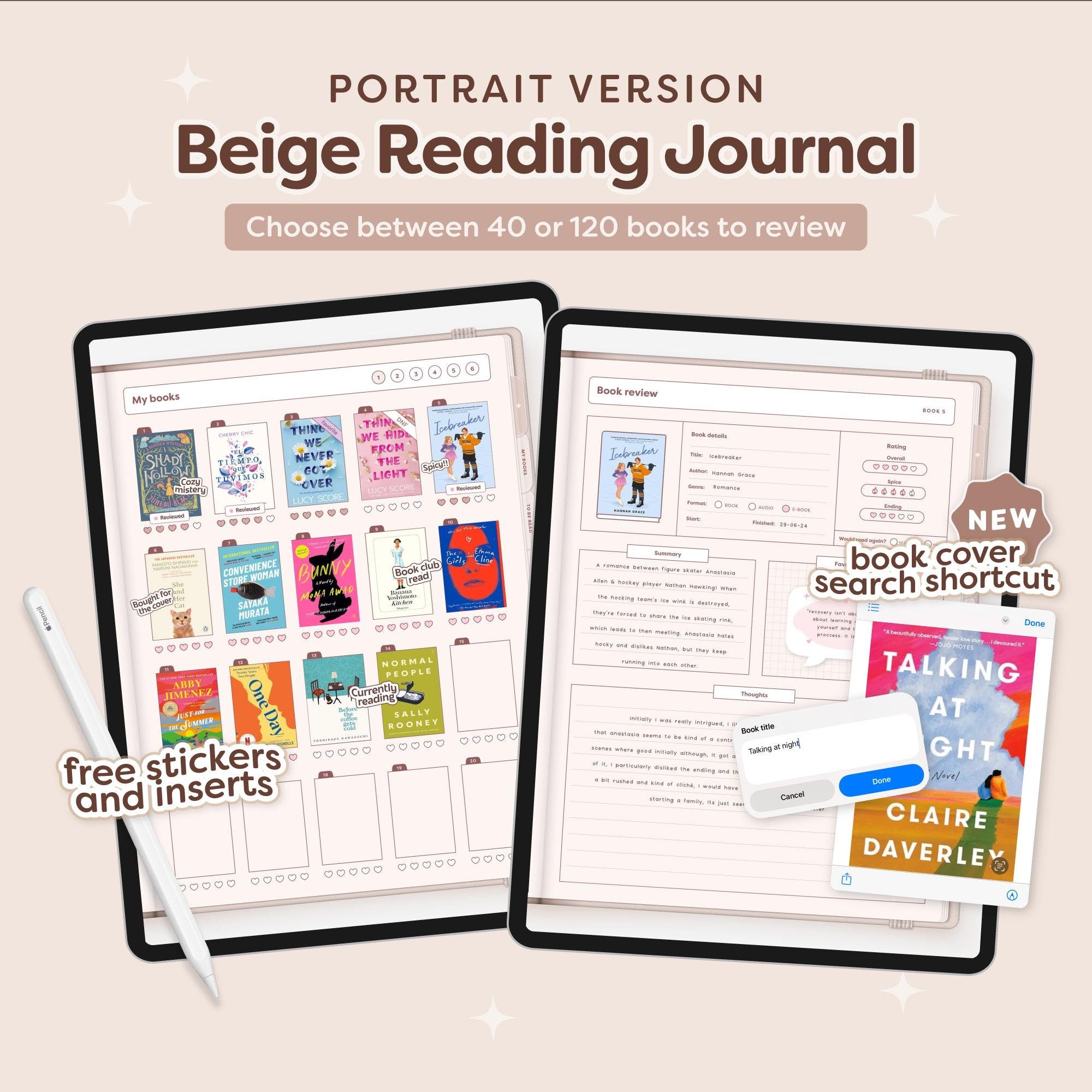 Digital Reading Journal in Portrait - Beige