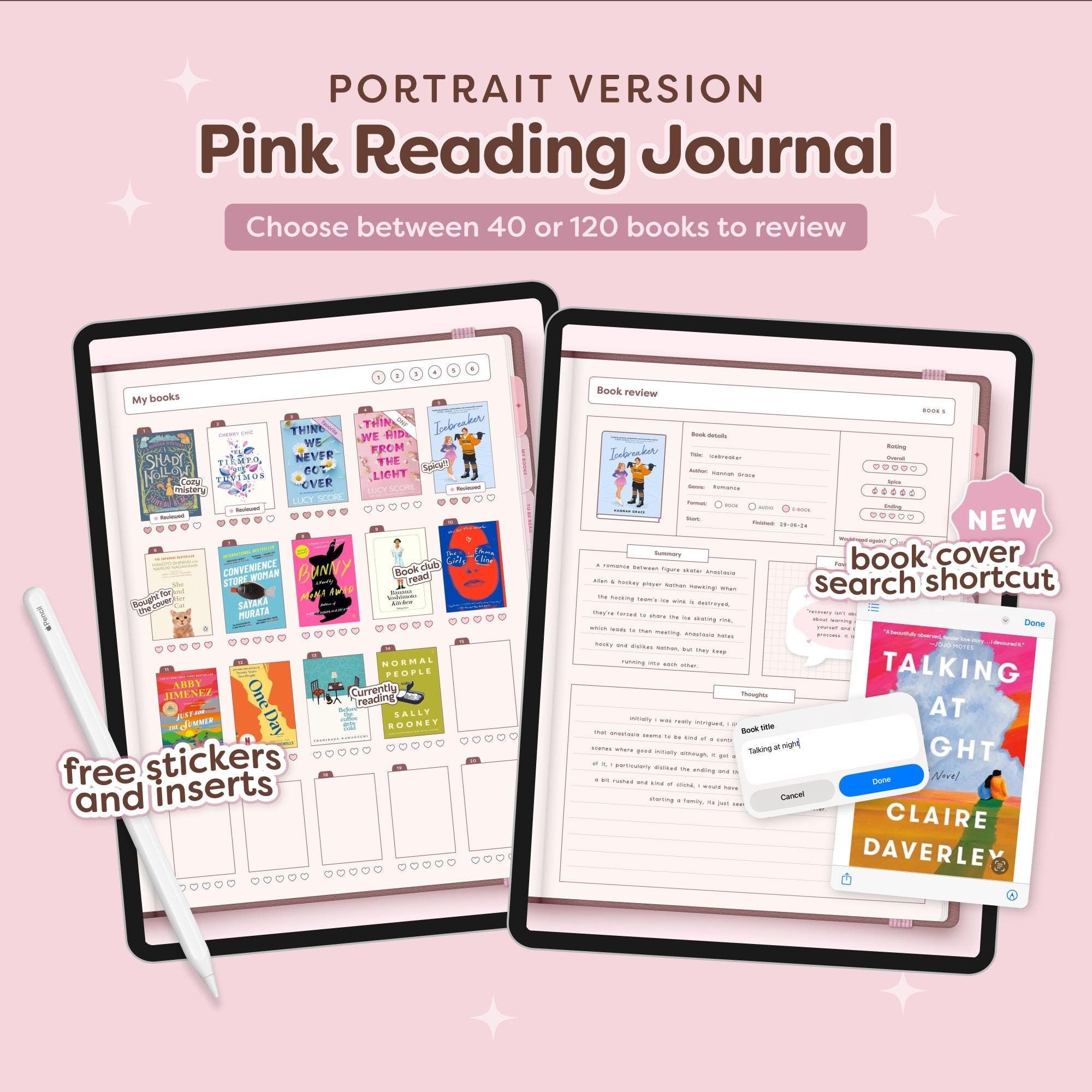 Digital Reading Journal in Portrait - Pink