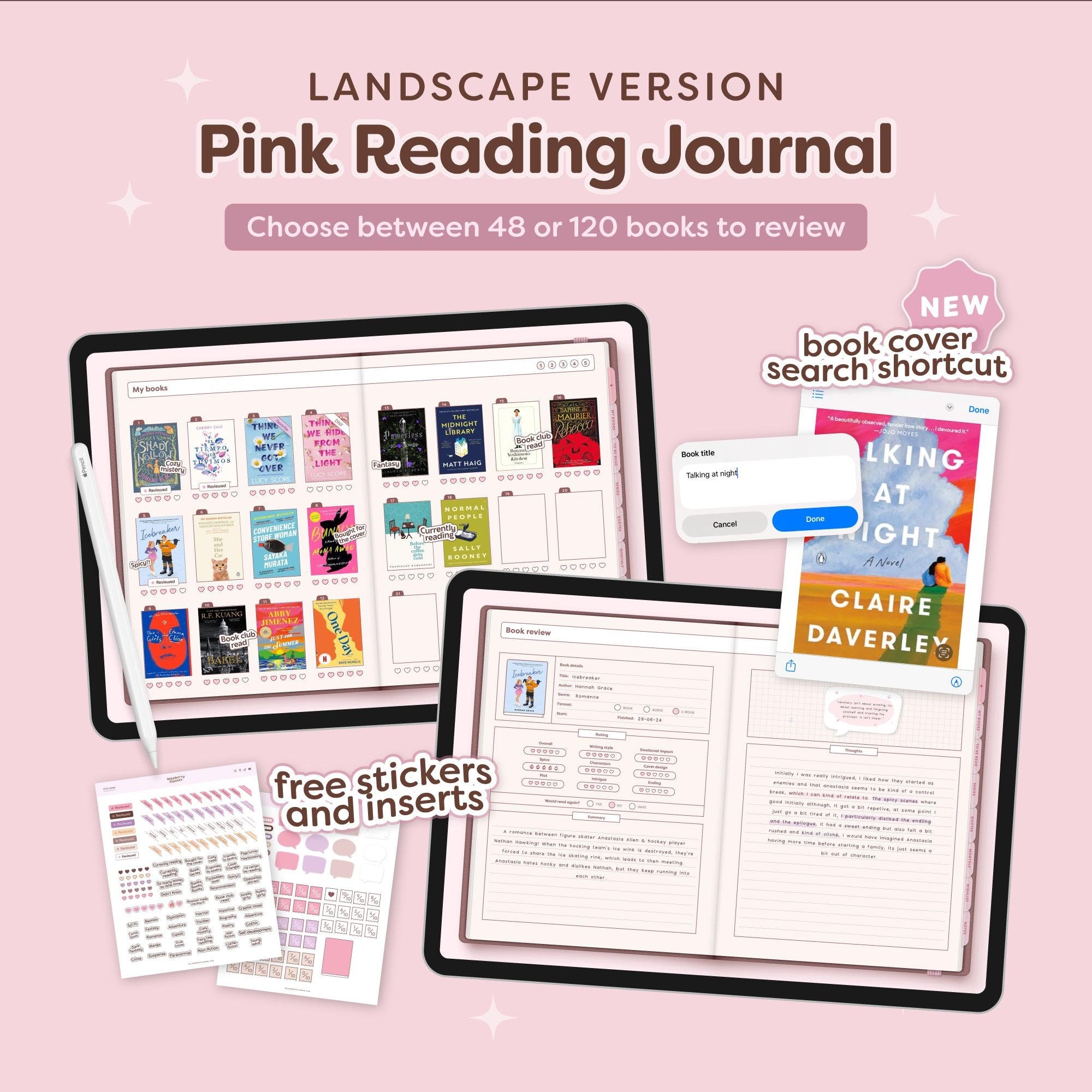 Digital Reading Journal in Landscape - Pink